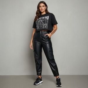 Aritzia Wilfred Modern Cargo Pant – Vegan Leather High-Waist Streetwear Edgy –10